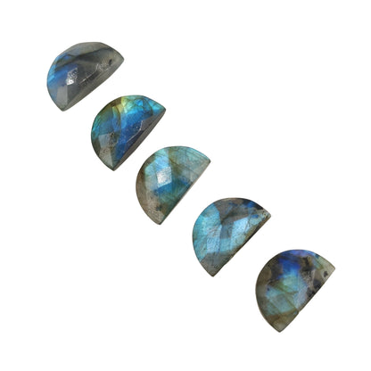 2 Faceted Labradorite Gemstone Briolettes, Blue Flash D Shape 10x16mm