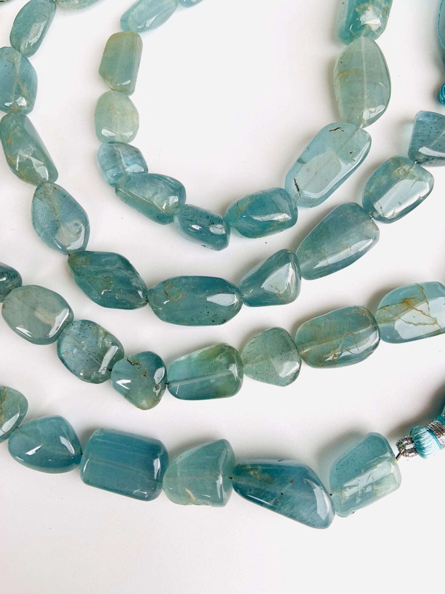 Natural Aquamarine Smooth Tumble Nugget Beads Freeform Gemstone Necklace
