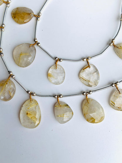 Natural Golden Rutile Rose Cut Slices Cabochons – Free Form Faceted Flat Back Gemstones