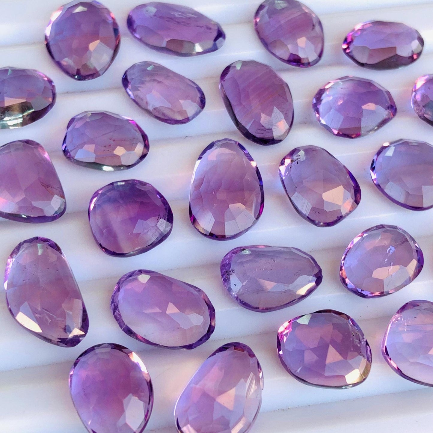 Natural Pink Amethyst Rose Cut Slices Cabochons Faceted Rose Cut Flat Back Cabochons, Rose Cut Loose Gemstone, Pink Amethyst Gemstone Slices