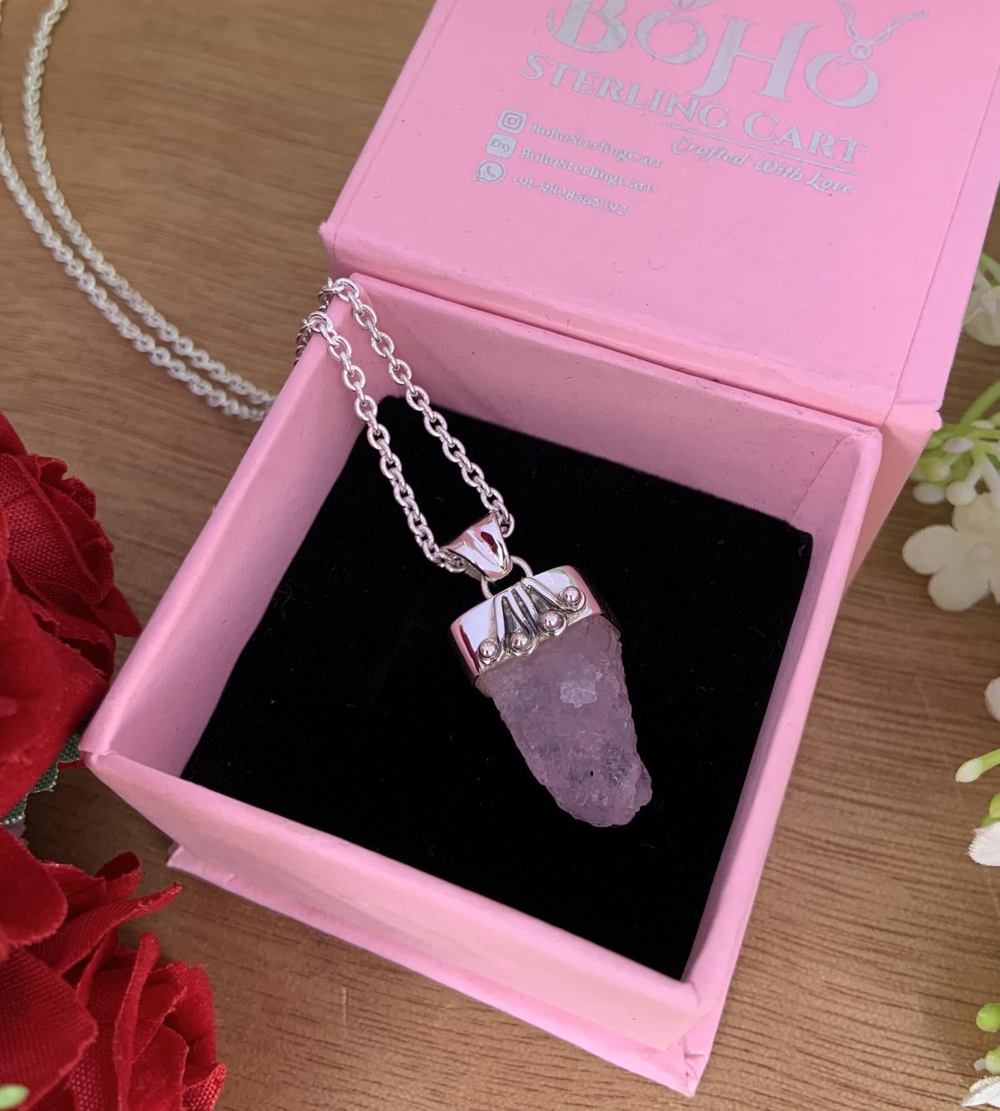Rough Pink Morganite Necklace – Handmade Dainty Silver Jewelry