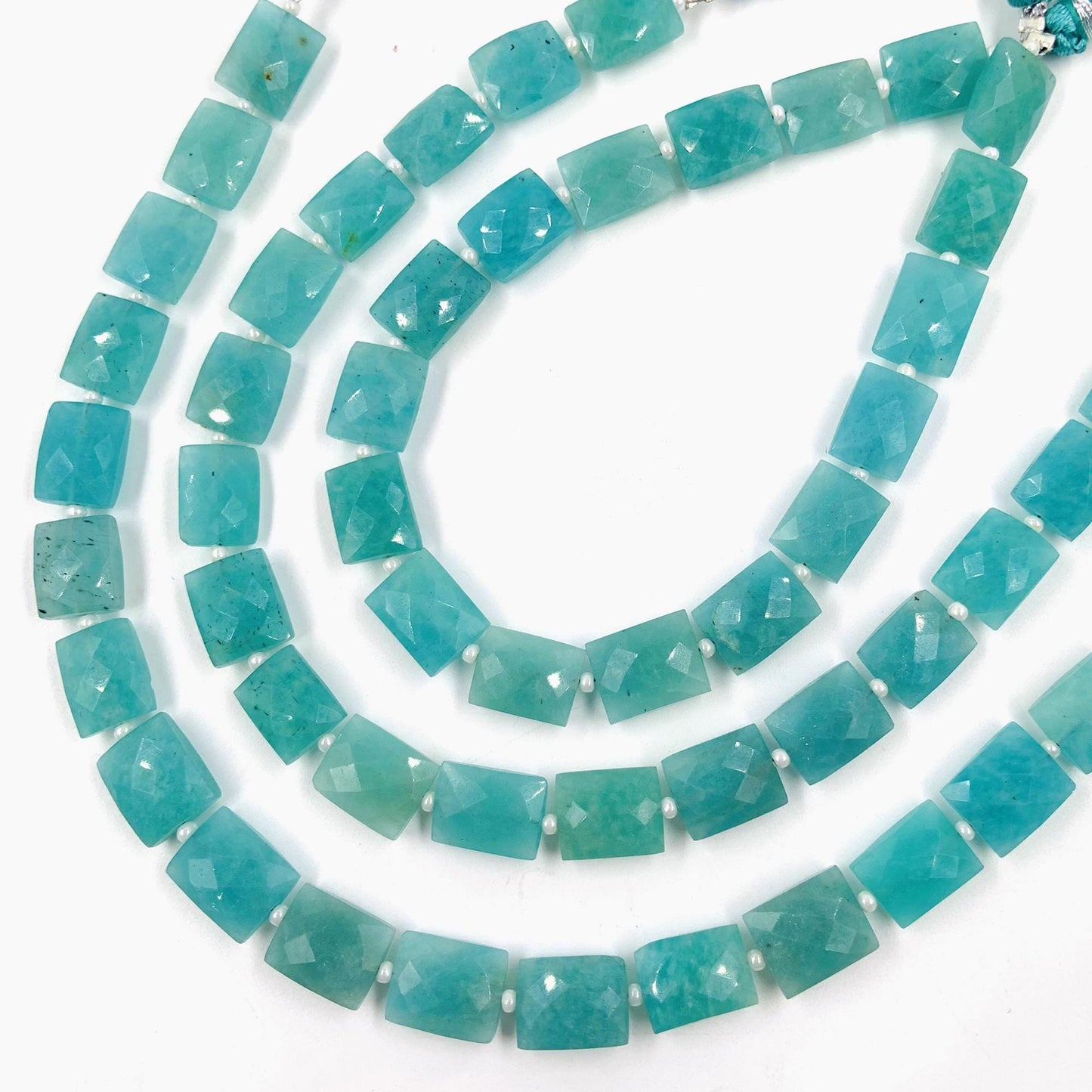 Natural Amazonite Rectangle faceted Center Drill Briolette Gemstone, Amazonite Chicklet Shape beads for Jewelry, 8 Inch Strand Size 8x10x5mm