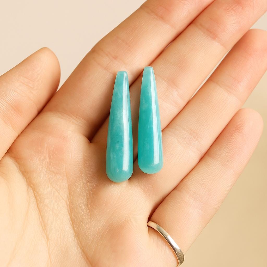 1 Pair Natural Amazonite Smooth Drop Shape Gemstone, Handmade Matching Pair beads, Matched Drops Pairs for Jewelry Making Size - 7x30mm