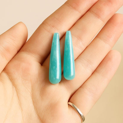 1 Pair Natural Amazonite Smooth Drop Shape Gemstone, Handmade Matching Pair beads, Matched Drops Pairs for Jewelry Making Size - 7x30mm