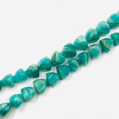 Natural Amazonite Faceted Briolette Trillion Shape gemstone beads, Straight Drilled, 8 Inches Strand, Size 6mm BBI948