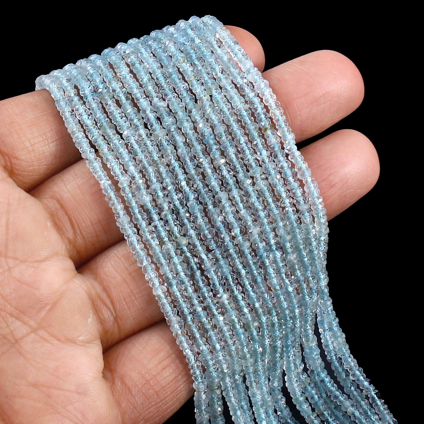 3mm Blue Faceted Aquamarine Rondelle Beads Healing Gemstone Jewelry