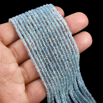 3mm Blue Faceted Aquamarine Rondelle Beads Healing Gemstone Jewelry
