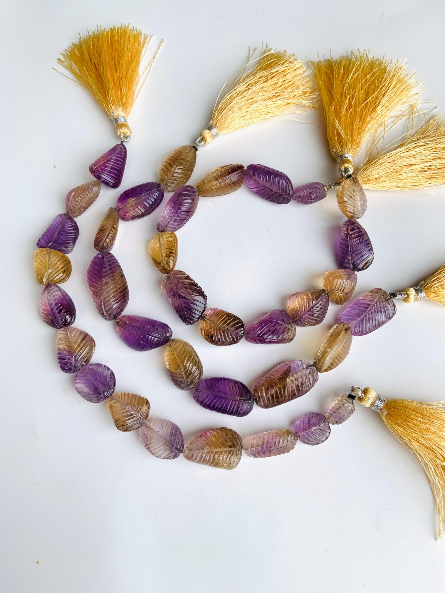 8 Inch Natural Ametrine Carved Leaf tumble Shape briolette Gemstone Free form shape Leaf Gemstone for Jewelry Making Size 10x14mm to 14x20mm