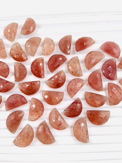 2 Pieces Natural Red Strawberry Faceted Beads , Half Moon D -Shape Gemstone, Natural Gemstone Earring Components, Size 10x16mm, SKU - BBI154