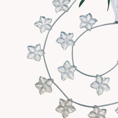 Natural Crystal Quartz Carved Flower Shape Briolette Side Drill Beads Flower Shape Gemstone beads size 15x15x3mm