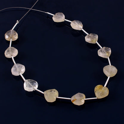 Natural 10mm Golden Rutile Heart Beads Necklace