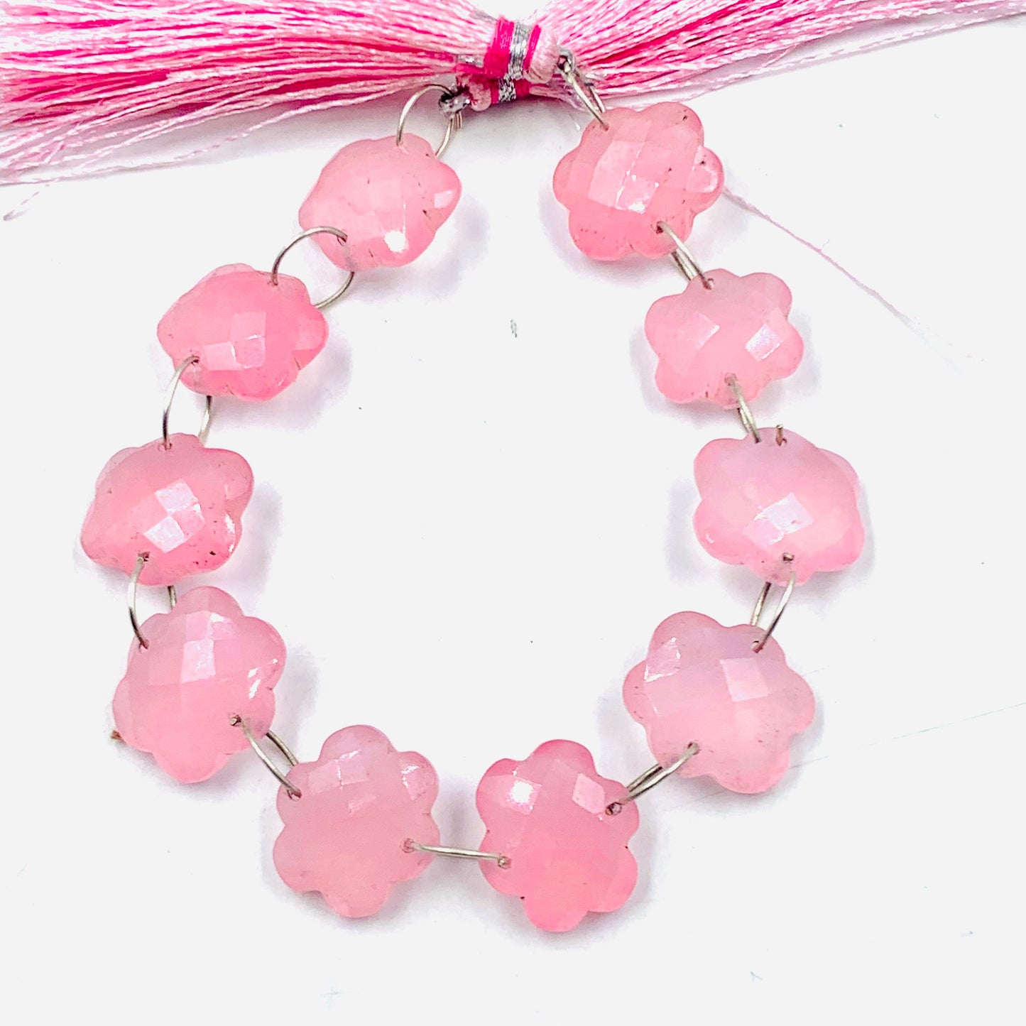 10 Pieces Pink Quartzite Faceted Double Drilled Gemstone Beads, Cloud Shape Gemstone, Hand Carved Gemstone Size 14x15x6mm BBI1118