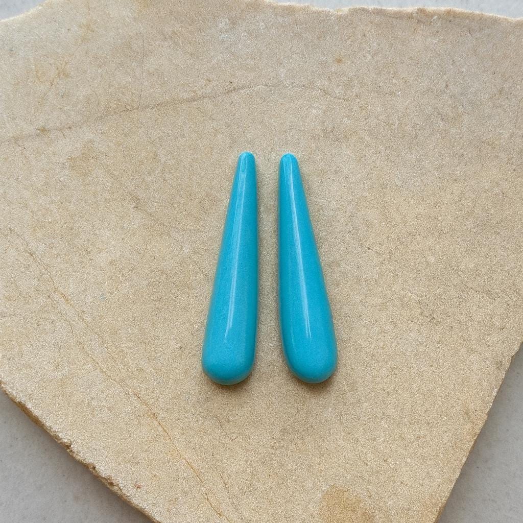 1 Pair Blue Turquoise Smooth Drop Shape Gemstone, Handmade Matching Pair beads, Matched Drops Pairs for Jewelry Making Size - 7x30mm