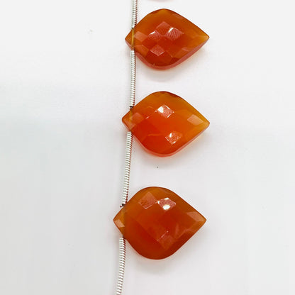 10 pcs Carnelian Carved Faceted Briolette Beads – Side Drill Gemstone Beads