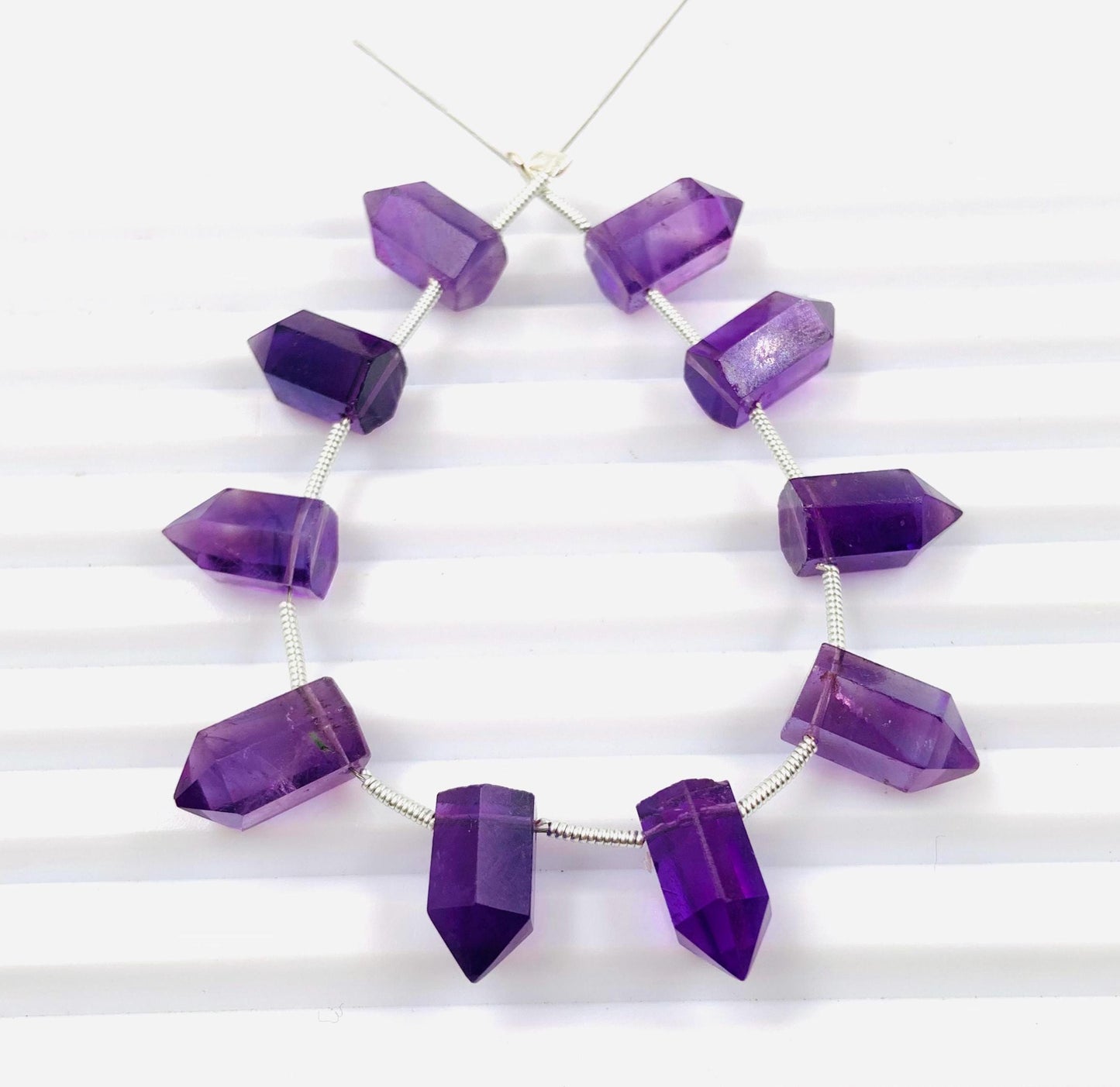 Natural Amethyst Faceted Pencil Gemstone Beads 10 Pcs