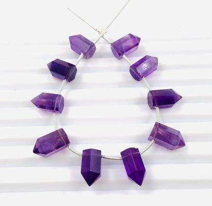 Natural Amethyst Faceted Pencil Gemstone Beads 10 Pcs