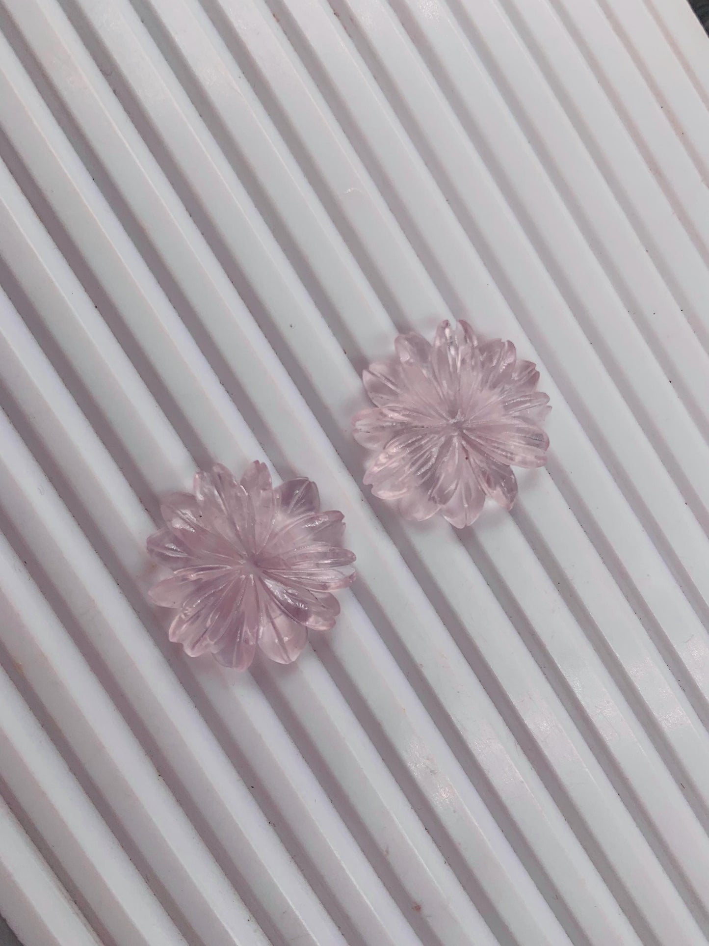 1 Pair Natural Rose Quartz Hand Carved Flower Shape Briolette Beads, Carved Flower shape jewelry making Pair Gemstone Size -24x24X4mm