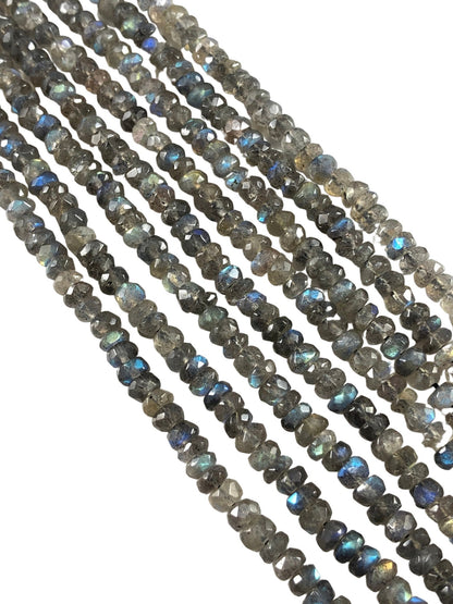 Natural Labradorite Rondelle Beads - AAA Faceted Gemstone, Blue Flash