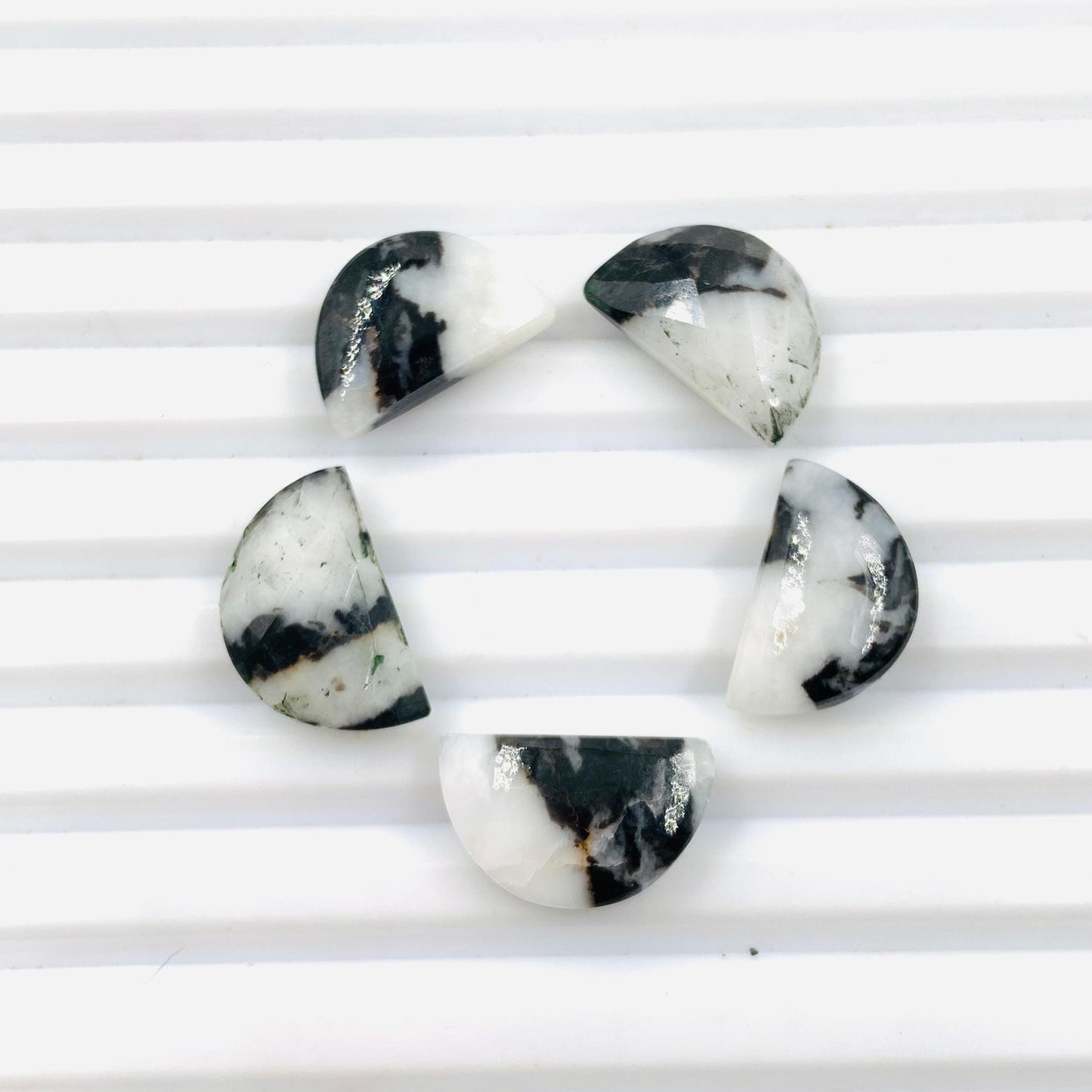 Natural Zebra Jasper Gemstone Beads, Faceted Half Moon "D Shape Beads, Carving Gemstone, Size 10x16 mm, Loose Beads For Jewelry,