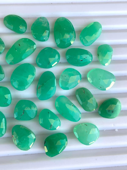 Natural Chrysoprase Chalcedony Rose Cut Slices Cabochons, Faceted Rose Cut Flat Back Loose Gemstone, Chrysoprase Chalcedony Gemstone Slices