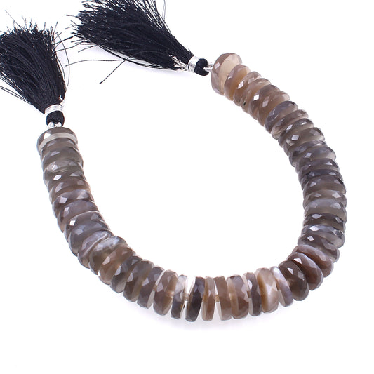 13mm-14mm Natural Gray Moonstone Gemstone - Tyre Beaded Necklace - Handmade Faceted Gray Moonstone Gemstone Necklace