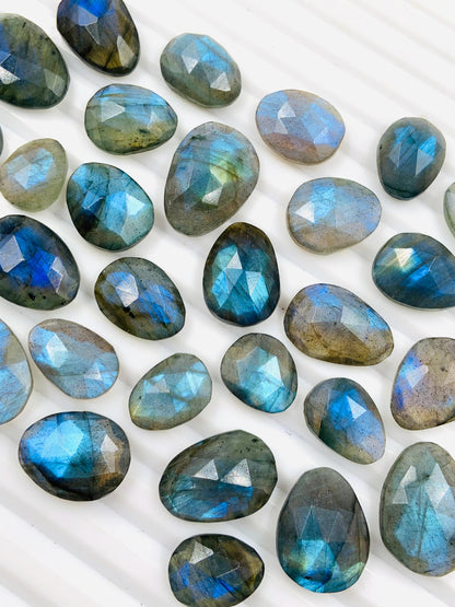 Natural Labradorite Rose Cut Slices Cabochons Faceted Rose Cut Flat Back Cabochons Rose Cut Loose Gemstone, labradorite Gemstone Slice Cut