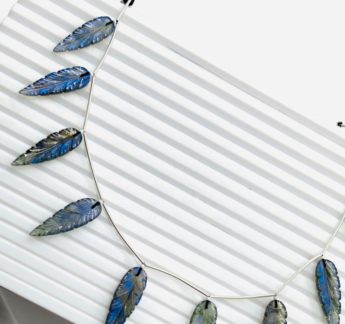 Natural Labradorite Leaf Beads, AAA Blue Flash, 10 Pcs