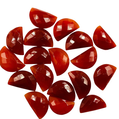 2 Pieces Natural Dark Carnelian Faceted D' Shape Semi Circle Gemstone, Size 10mmx16mm, Half Moon Shape Gemstone Briolette, SKU- BBI250
