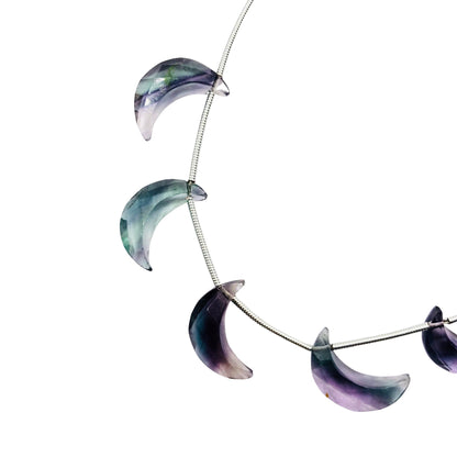 5 Pieces Natural Multi Fluorite Faceted Crescent Moon Shape Gemstone, Size 7x16mm, Hand carving Gemstone Briolette, SKU - BBI015