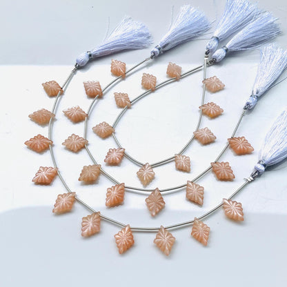 10 Pcs Natural Peach Moonstone Slot Carved Side drill gemstone Fancy shape Briolette lozenge beads for jewelry Size 11x15x4mm gift for her