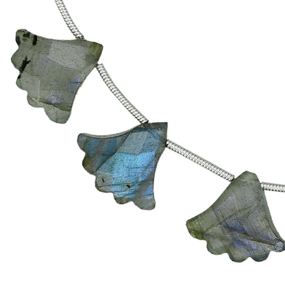 Natural Labradorite Tree Gemstone Beads 6 Pcs - Blue Flash Carved Gemstone Side Drill