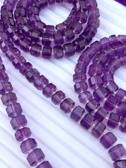 Natural African Amethyst Faceted Tyre Beads | 15" Strand
