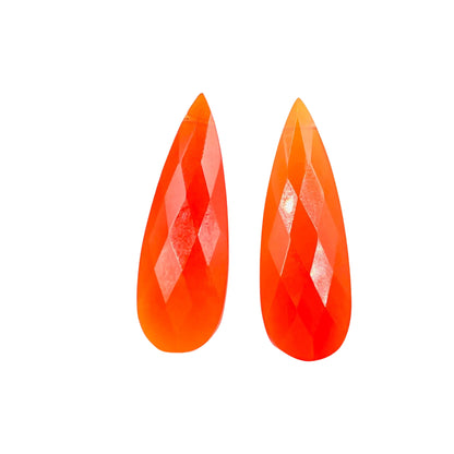 1 Pair Natural Carnelian Faceted Long Pear Shape Gemstone, Size 10x30mm, Matching Pair Briolette, Earring Making Gemstone, , SKU - BBI1198