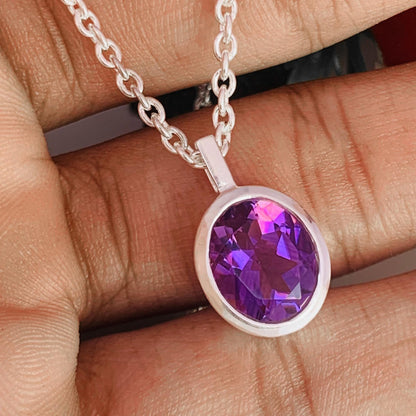 Pear Amethyst 925 Sterling Silver Necklace - Dainty Gold Finish Promise Birthstone