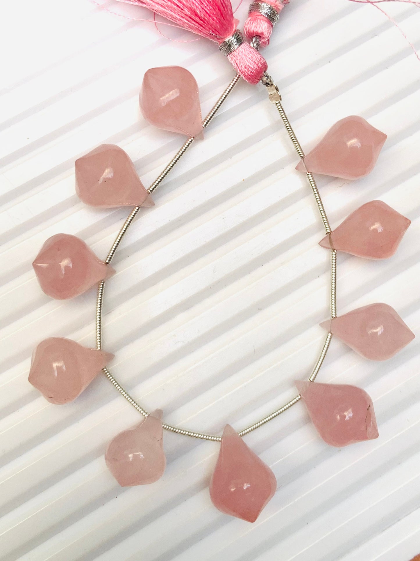 10 Pieces Natural Rose Quartz Trolleite Slanted Smooth Gemstone Beads Size 12x17mm Trolleite for Jewelry Making.
