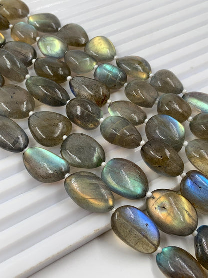 Natural Labradorite Tumble Beads - Smooth Oval Gemstone Strand 16"