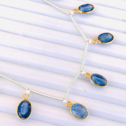 10 Pieces Natural Blue Kyanite Oval Bezel Connector | Faceted 6x8mm