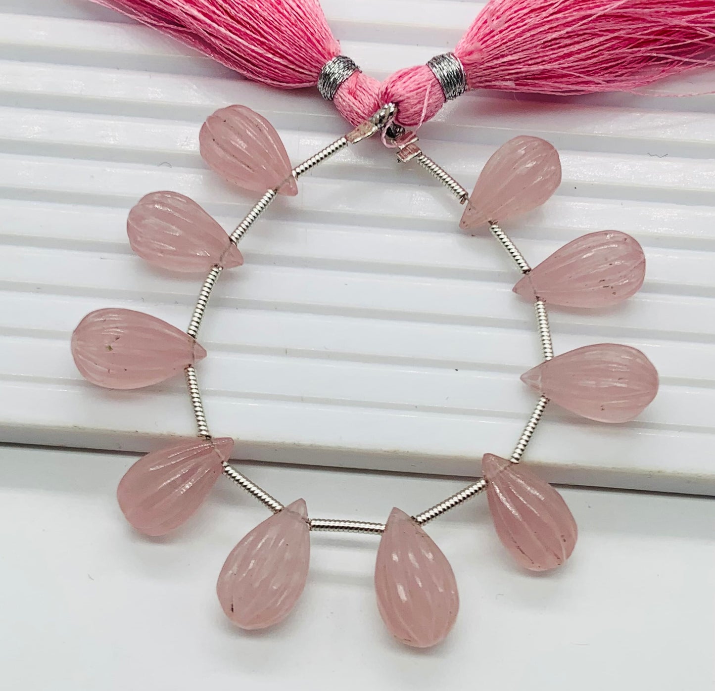 10 Pieces Natural Rose Quartz Carved Drops Briolette Beads Size 14x8mm to 13x8mm Natural Rose Quartz Faceted Gemstone Tear drops for Jewelry