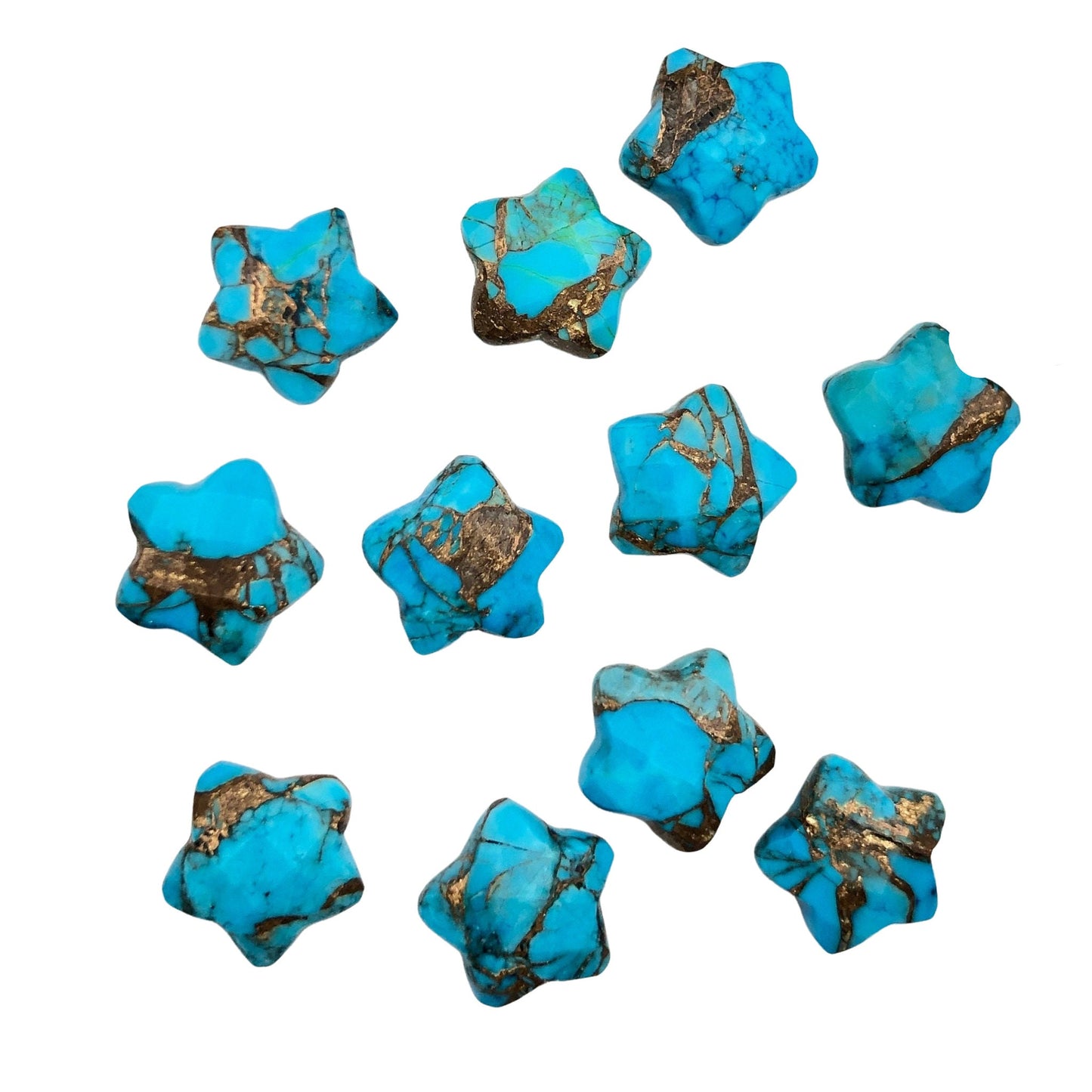 2 Pieces Copper Turquoise Faceted Star Shape Gemstone, Size 10mm, Hand Carved Briolette, Loose Gemstone For Jewelry Making , SKU-BBI107