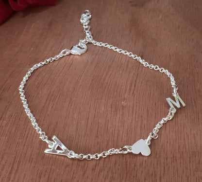 925 Sterling Silver Initial Letter Bracelet - Personalized Jewelry Gift for Her