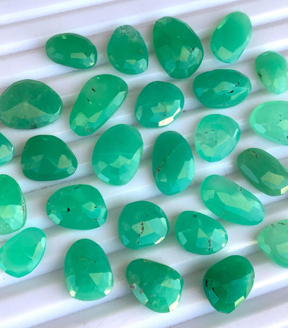 Natural Chrysoprase Chalcedony Rose Cut Slices Cabochons, Faceted Rose Cut Flat Back Loose Gemstone, Chrysoprase Chalcedony Gemstone Slices