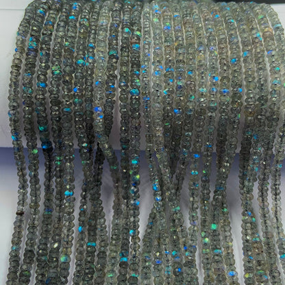 Natural Labradorite Rondelle Beads - Faceted Blue Flash Gemstone Jewelry Making Strand 13"