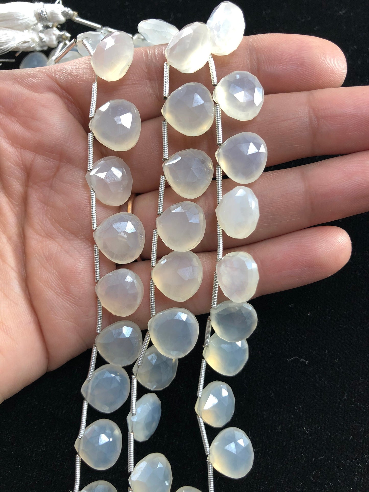 Heart Faceted White Moonstone Necklace, 11mm Gemstone Beads