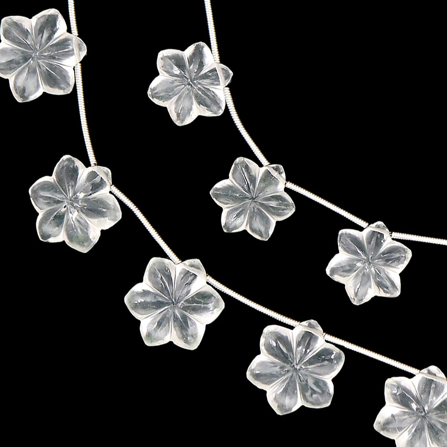 Crystal Quartz Gemstone Flower Beaded Necklace, Healing Jewelry For Mother, 16x16x6mm White Carved Quartz Necklace
