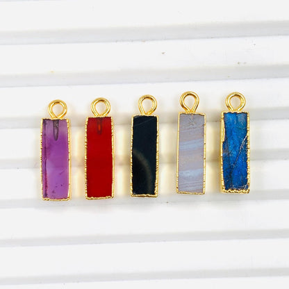 5 Pcs Mix gemstone Smooth Baguette Shape for wedding jewelry Gold Bezel Connector for pendent Natural Mix Gemstone for earring Size 4x15mm