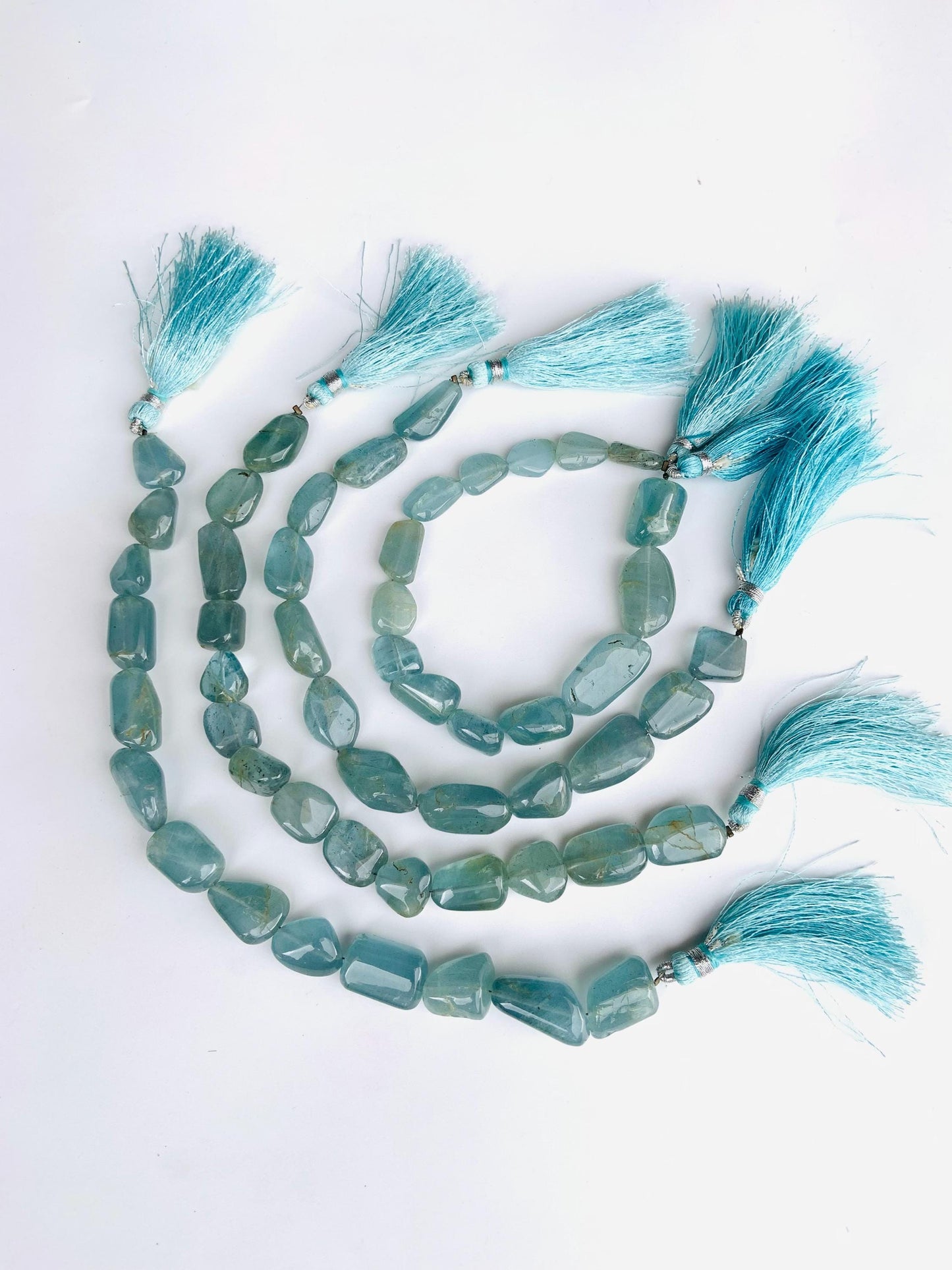 Natural Aquamarine Smooth Tumble Nugget Beads Freeform Gemstone Necklace