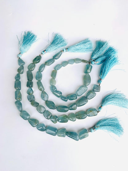 Natural Aquamarine Smooth Tumble Nugget Beads Freeform Gemstone Necklace