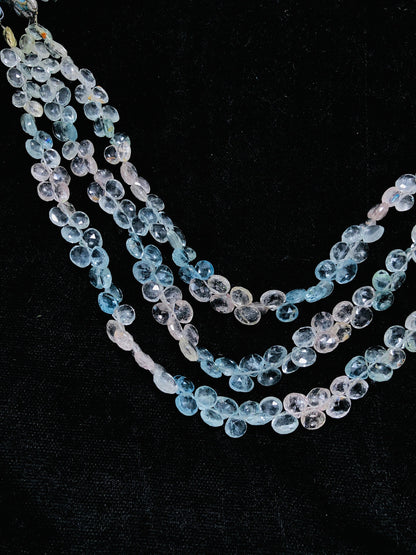 Natural Multi Aquamarine Heart Briolette Beads Faceted Gemstone for Jewelry Making