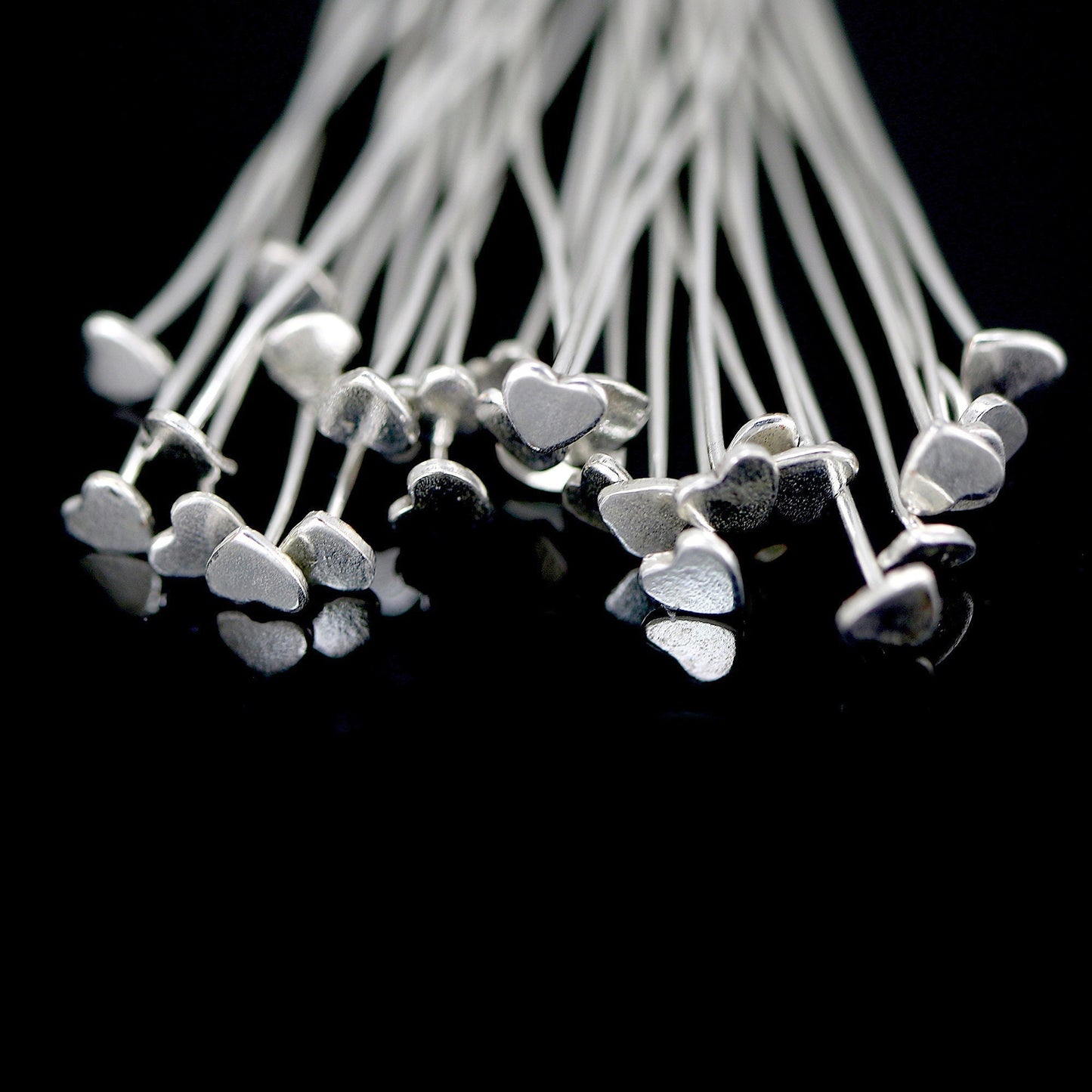 Silver-Plated Heart Headpins – 50 PCS 52mm Decorative Jewelry Findings