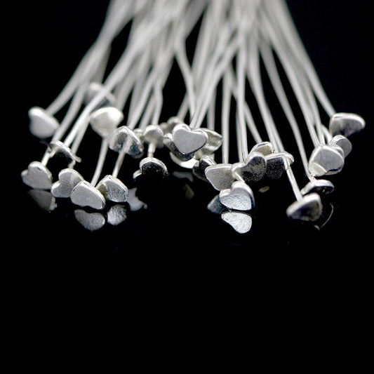 Silver-Plated Heart Headpins – 50 PCS 52mm Decorative Jewelry Findings